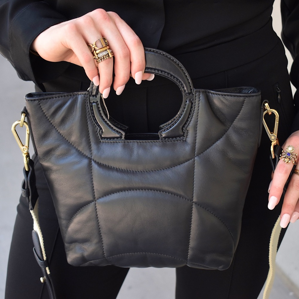 Luxury Black Italian Leather Handbag/Cross-body by CALICANTO